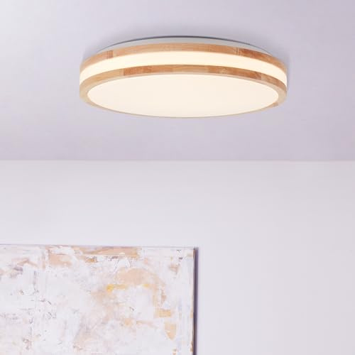 Lightbox LED Wand- & Deckenlampe | Ø 38 cm | Deckenleuchte mit Holz-Rahmen | LED Wand- und Deckenlampe, Ø 38cm, 22 W, 2200 lm, 3000 K, Kauschukbaum
