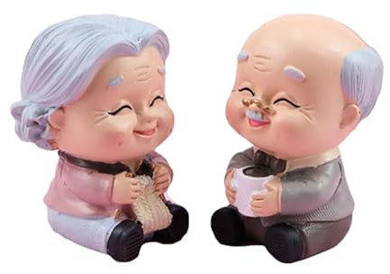 TOPBATHY Old Couple Cake Decorations Resin 2Pcs Cartoon Wedding Anniversary Cake Toppers for Home Table Party Icing Decorations