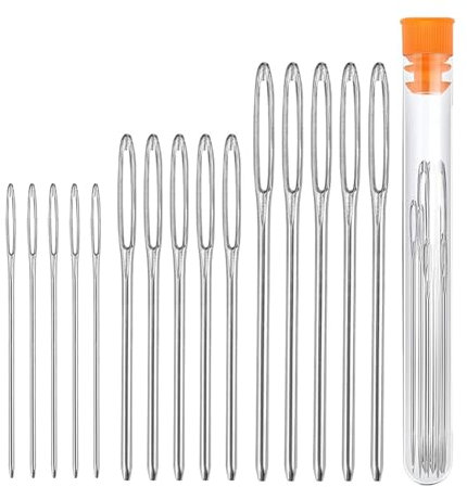 Jaimela 15 Piezas Agujas Romas Ojo Grande, 3 Tamaños Aguja de Acero Afilada, Puntas Diferentes Agujas de Coser a Mano para Coser Lana Tela Cuero Pellejo (5.2, 6, 7CM), para Coser, Bricolaje