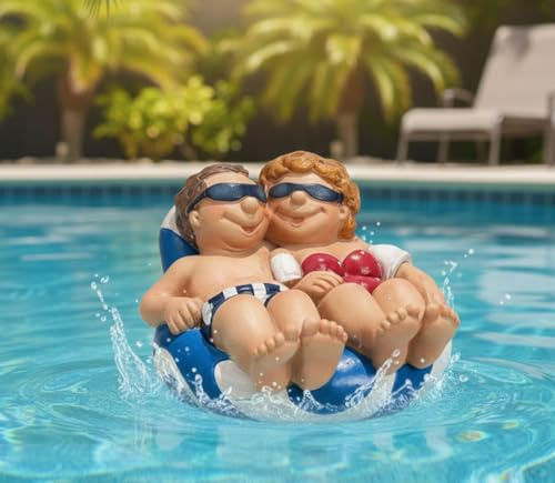 LB H&F Schwimmfigur Urlauber Teichfigur Urlauberpaar schwimmt Teichdeko Strandurlauber 16x14 cm Luftmatratze Miniteich Gartenteich Dekofigur Garten Teich (Urlauberpaar)