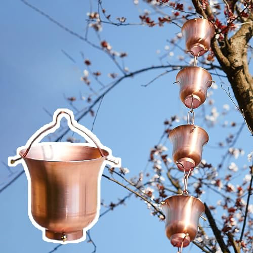 UrbanUp Regenablaufkette Tea Tasse Kupfer Regenfänger mit 5 Tassen/m, Einstellbare Wasserregenabflussketten Umleiten, Regenketten Hängende Dekoration für Regenrinne (Size : 4 m (13ft))