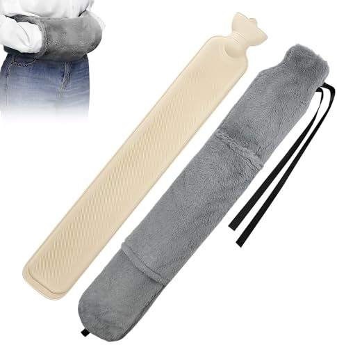 GOEDCH Bolsa de Agua Caliente Larga: Larga Bolsa Agua Caliente con Suave Felpa Funda, Botella de Agua Caliente de Goma, Botella de Agua Caliente Extraíble para Limpieza, para Termoterapia, 2L, Gris