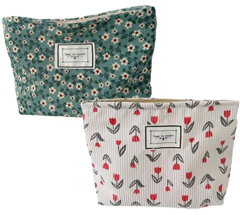 Hiornafiy 2 Pezzi Borsa per Cosmetici Borsa da Toilette Borsa per Cosmetici Floreale Borsa da Viaggio Portatile da Donna (A)