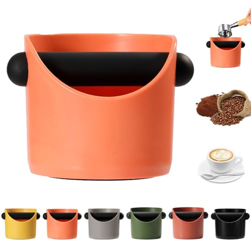 MORAINJAY Abklopfbehälter für Kaffeesatz, Orange Abschlagbehälter für Siebträgermaschin Zubehör, Kaffeemaschine Abschlagbox Gerader Mund Kaffeesatz Eimer für Barista Zubehör, Knock Box für Kaffeesatz