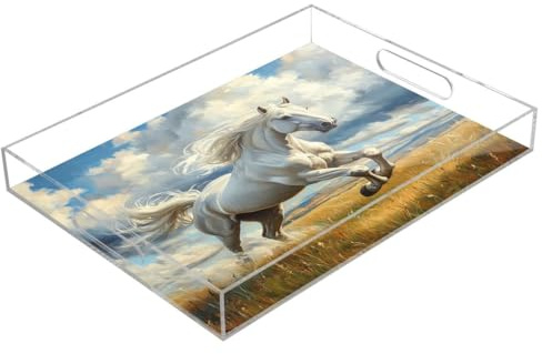 JUMBEAR Plateau de Service en Acrylique avec Motif Cheval Blanc – Plateaux Transparents pour Service Alimentaire, Restauration, fêtes, Mariages, Anniversaires – Plateaux à Sandwich et buffets