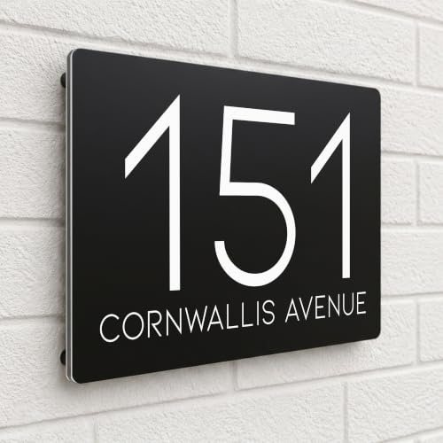 Housics Personalised House Number Plaque, Door Sign, Black, 200mm x 130mm | Custom Number & Street Name Weatherproof UV-Printed Fits Any Wall Gate or Door