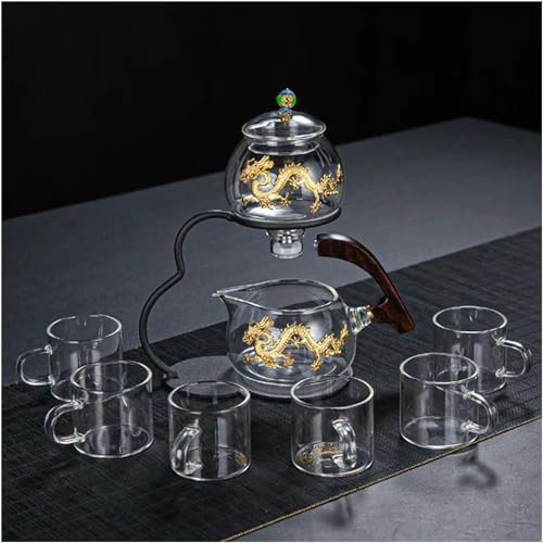 ZXLPHAZ Creative Glass Semi-Automatic Lazy Tea Set with Cups Dragon Pattern Household Teapot Office Business Teahouse Drinkware
