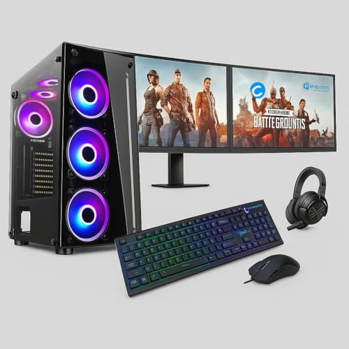 Computek Budget Gaming PC 2 x 22 Bundle Intel Core i7, 16GB Ram, 128Gb SSD+1TB HDD. Windows 10, GT730 Graphics, WiFi, 6 Fan RGB Gaming Case, 2 x 22 Monitor + Dual Stand, Gaming Keyboard and Mouse