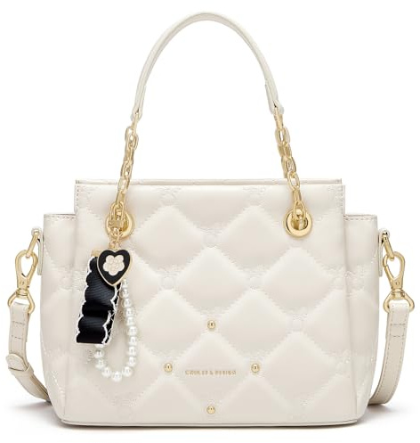 Cnoles Elegant Gesteppte Damenhandtasche, Kunstleder mit Goldkette, Perlenanhänger & Schulterriemen Designer-Handtaschen