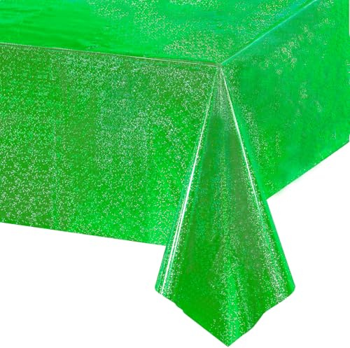 Party Tischdecke Grün Glitzer - Geburtstag Tischdecken Foil Plastik Wasserabweisend Einweg Party Deko für Hawaii Aloha Dino Fussball Dschungel Craft Lion Traktor St Patrick's Day Irland Party