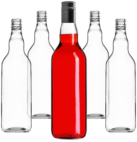 Botellas de vidrio KADAX para rellenar, 700 ml, 5 unidades, botellas de licor vacías con tapón de rosca, botellas de zumo, botellas para licor, botellas de aguardiente (negro, largas)