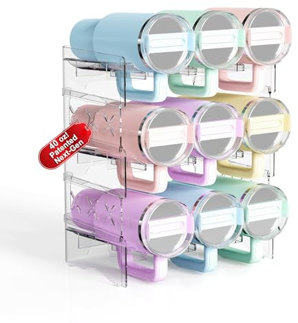 JYPS Water Bottle Organiser, 40oz Tumbler Stackable Stanley with Handle Cup Storager, 3-Tier Large Water Bottle Holder for Stanley Cup Accessories, Cabinet,Kitchen Organisers & Storage(9-Bottle)