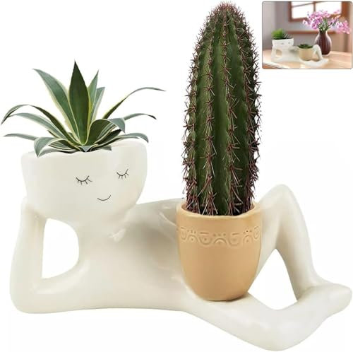 Macetas Divertidas para Plantas - Macetas Adorables con Agujeros de Drenaje, Maceta para Suculentas en Forma de Figura Acostada, Macetero de Resina, Regalo Original para Amantes de las Plantas