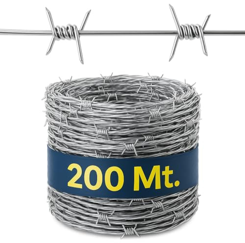 Filo Spinato Zincato da 200 metri Diametro 1,7mm. Rotolo Matassa per Recinzione, Barriera Protezione Antiarrampicata, Forte Flessibile per Balcone, Giardino, Orto. Made in Italy