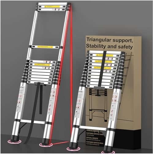Telescoping Ladder, 16.5 FT Aluminum Extendable Ladder, 330 Lbs Capacity, Collapsible Folding Ladder for House, Roof, RV & Travel Trailer (Silver)