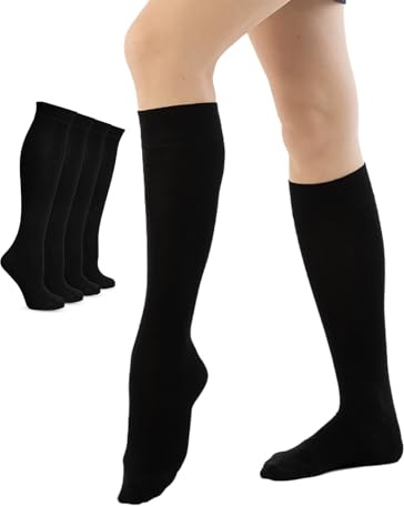 Fiera Besa Kniestrümpfe Damen – 4 Paar – Weich & Elastisch, Ohne Naht, Verstärkte Ferse & Zehen, Made in Europe, Bequem, Atmungsaktiv – Hellbeige, Marineblau, Schwarz, Weiß – 35-38 & 39-42