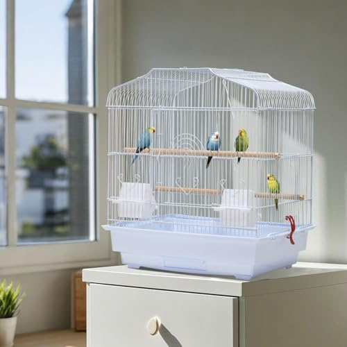 52,1 cm tragbarer Reise-Vogelkäfig, Papageienkäfig mit Griff, Stehstange, Futterbehälter und Holzsitzstange, Vogelkäfige für Lovebirds Nymphensittiche kleine Papageien Kanarienvögel