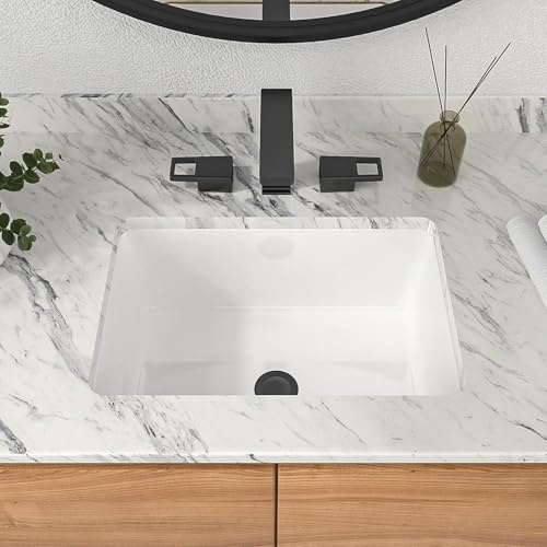 Lavandino Da Incasso For Bagno, Lavabo Rettangolare In Porcellana E Ceramica Con Rubinetto, Lavabo Profondo Sottotop Con Troppopieno, Piccolo Mobile Lavabos(Rotate,47x35x20cm)