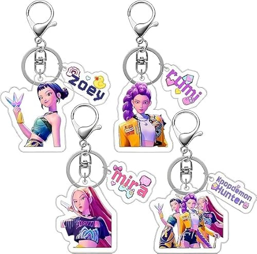 4 Pièces Porte-clés de Dem0n Hun-ters, Porte-clés Animé en Acrylique pour Sac, Sac à Main, Breloque, Merchandising Anime de Mignon Décorations, Idée Cadeaux pour Enfan