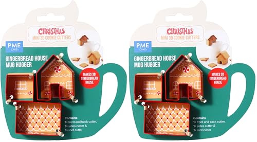 PME Weihnachts-Keksausstecher Set von 3, Mini Lebkuchenhaus, Tassenwärmer, Rot (Packung mit 2)