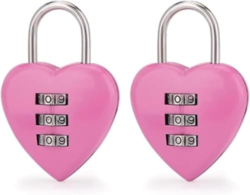 Lot de 2 cadenas à combinaison rose en forme de cœur pour filles et femmes, mini cadenas à code réinitialisable à 3 chiffres pour l'école, serrures à combinaison