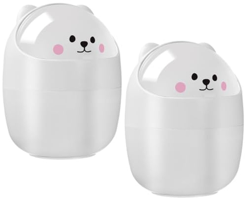 SHERCHPRY Cestino per Rifiuti da Tavolo con Coperchio 2 Pezzi, Mini Cestino da Scrivania Compatto in Plastica Bianca, Contenitore per Rifiuti da Ufficio e Bagno, Salvaspazio e