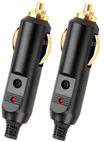 2 Piezas Enchufe Mechero Coche 12V/24V, Conector Macho de Cobre Macizo con LED y Fusible 10A, Toma Encendedor de Cigarrillos Adaptador 20A para Nevera, Compresor, Aspiradora, Furgoneta y Caravana