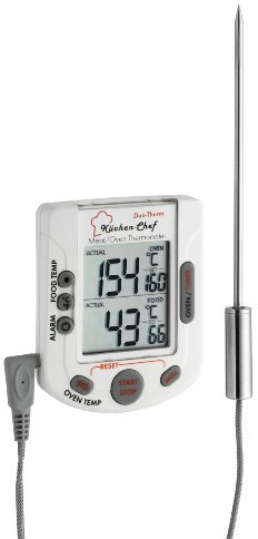 TFA Dostmann Küchen-Chef Duo-Therm Digitales Bratenthermometer Ofenthermometer, 14.1503, Kerntemperaturkontrolle, Fleischthermometer, Temperaturfühler, inkl Timer, für BBQ oder Smoker, weiß