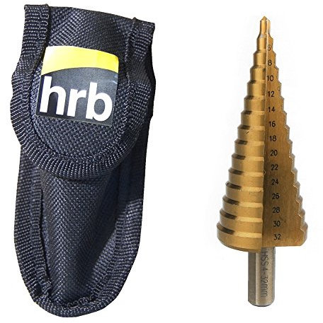 HRB Profi Stufenbohrer HSS Lochbohrer, Kegelbohrer Schälbohrer für Metall, Blech, Kunststoff und Holz, Aufnahme 10mm für Standard Bohrfutter (1er Set 4-32mm)