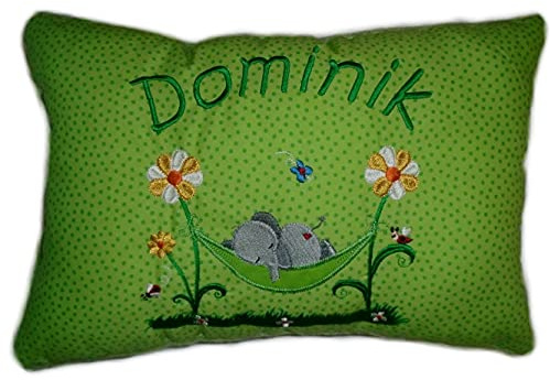 Momelie Grünes Schmusekissen * Kuschelkissen * Elefant * mit Namen Bestickt * ca. 25 * 40 cm groß * SK-gn_0018