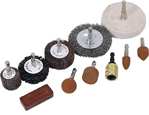 Dapetz ® 10Pc Cleaning Polishing Kit Sanding Wire Brush Wheel Grinding Stone Power Drill 4 Aluminium Oxide Mounted Wheels Wire Brush 3in. 75mm Buffing Pad