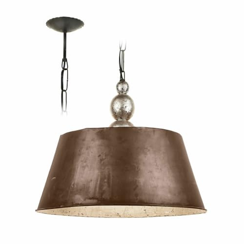 LOBERON Hängelampe Chatel, antikbraun | in Handarbeit gefertigt, charmanter Holzaufsatz, Antik-Finish, Hängeleuchte, Esstischlampe, Eisen, Mangoholz