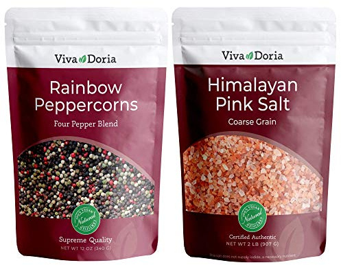 Viva Doria Rainbow Peppercorn Blend, 12 oz & Himalayan Pink Salt, Coarse Grain, 2 lb