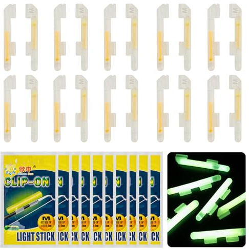 QualyQualy Bâtons Lumineux pour Canne à Pêche, Lumière de pêche de Nuit, Glow Stick Pêche de Nuit Vert Fluorescent Baton Lumineux Peche M 10 Paquets (2pièces)