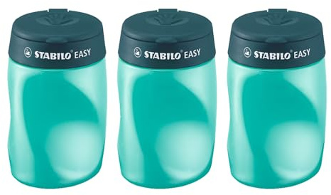 STABILO - Ergonomischer Dosen-Spitzer - EASYsharpener 3 in 1 | Linkshänder, 3er Pack, petrol