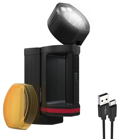 ANSMANN LED Handscheinwerfer Akku mit 10400mAh, automatische Notbeleuchtung bei Stromausfall, bis zu 100 Stunden Leuchtdauer möglich, wiederaufladbar über Micro USB oder Ladeschale
