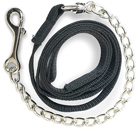 Führkette für Pferde | Sicheres Führen mit Eisenkette & Nylon Handgriff | Führleine geeignet für Hengst Hunde Pony Esel | Länge 2,10 m (Schwarz)