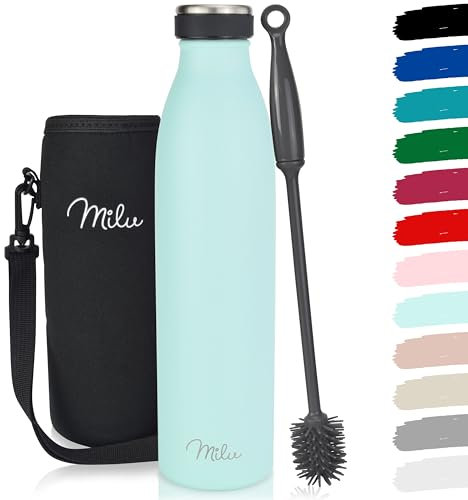 Milu Edelstahl Trinkflasche 350ml 500ml 750ml 1L 1,5L Thermosflasche, Isolierte Wasserflasche, Auslaufsichere Isolierflasche doppelwandig, Kohlensäure geeignet inkl. Reinigungsbürste (Mint, 1000ml)