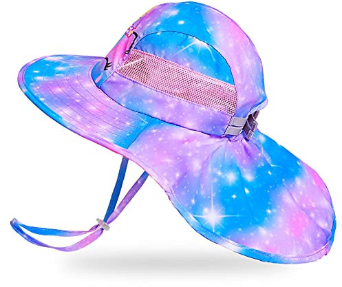 Basumee Kinder Sonnenhut Mädchen Sommerhut Strohhut Baby Sommermütze Bademütze mit Verstellbare Träger Cap 2-9 Jahre