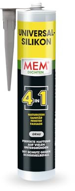 MEM Universal Silikon 4in1, Silikon-Dichtstoff für Naturstein, Sanitär, Fenster und Fassade, Innen- und Außenbereich, 300ml Kartusche, Grau