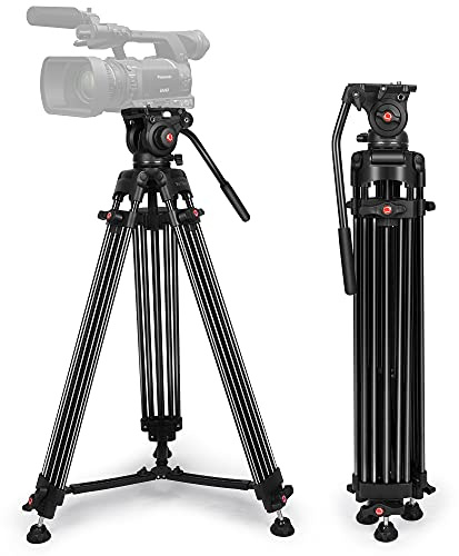 YoTilon Strapazierfähiges Stativ, 178 cm, professionelles Video-Stativ mit Flüssigkeitskopf und max. Traglast 8 kg, Universal-QR-Platte, für HDSLR und austauschbare Objektivkameras, Camcorder.