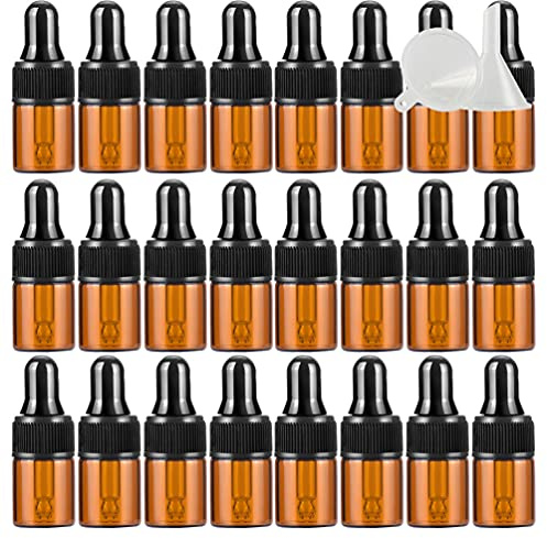 TIANZD 50 Pièces Petit 2 ml Bouteilles Compte-gouttes en Verre Vides, 2ml Flacons en Verre Marron avec Pipettes Pour Les Huiles Essentielles Aromathérapie
