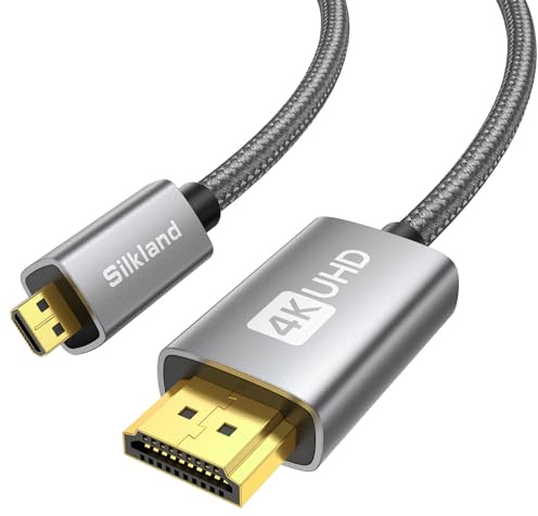 Silkland Micro HDMI to HDMI Kabel 3M, 4K@60Hz, Micro HDMI-Kabel stöder Ethernet, 3D, HDR och ARC, Kompatibel med GoPro Hero 9/8/7/6/5, Raspberry Pi 5 4, Kamera A6300 A6400
