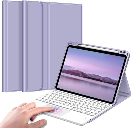 FINTIE Tastatur Hülle für iPad Air 11 Zoll, iPad Air 5./4. Gen (10,9 Zoll) | Magnetisch abnehmbare deutsche Bluetooth-Tastatur mit Touchpad, weiche Schutzhülle mit Stifthalter, Violett