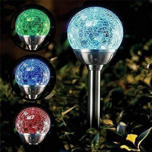 AMBERLINNEN LTD Solar Powered Crackle Ball Led Glass Colour Changing Outdoor Garden Lights Set of 3