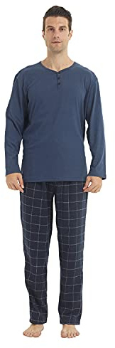 LANBAOSI Herren Schlafanzug lang Zweiteiliger Pyjama Herren lang Warm Winter Langarm Shirt & Schlafanzughose Fleece Karierte Pyjamahose