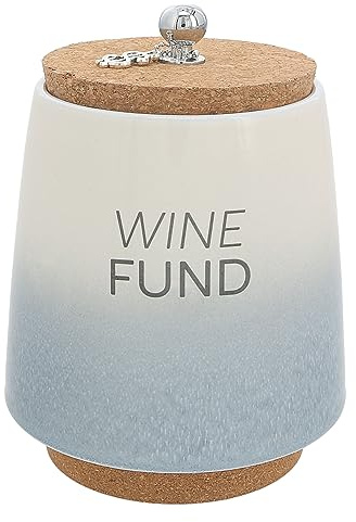 Pavilion Gift Company - Wine Fund 6.5-inch Unique Ceramic Piggy Bank Savings Bank Money Jar with Cork Base and Cork Lid, Ombre Blue