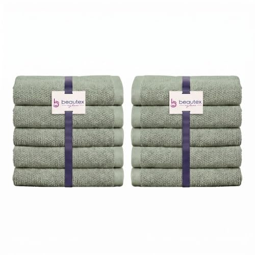 BEAUTEX Gästehandtücher 10er Set 30x50 Eisberg-grün 550 g/m² | 100 % europäische Baumwolle, Oeko-Tex zertifiziert, weich, saugstark, langlebig sowie bis 60 °C waschbar.