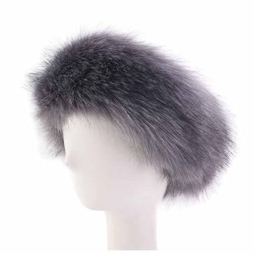 SHTGOI Damen Pelzmütze Faux Fuchs Fell Stirnband Warm Kunstpelz Fellmütze Flauschige Schneemütze Wintermütze Plüsch Weich Stirnband Hut für Outdoor-Aktivitäten in kalten Wintergebieten Grau