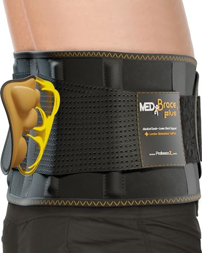 MEDiBrace PLUS Ryggstödsbälte med ergonomisk korsryggskudde, smärtlindring i nedre ryggen för män och kvinnor, medicinsk kvalitet ortopedisk midjekompression för ischias eller dålig hållning (2XL)